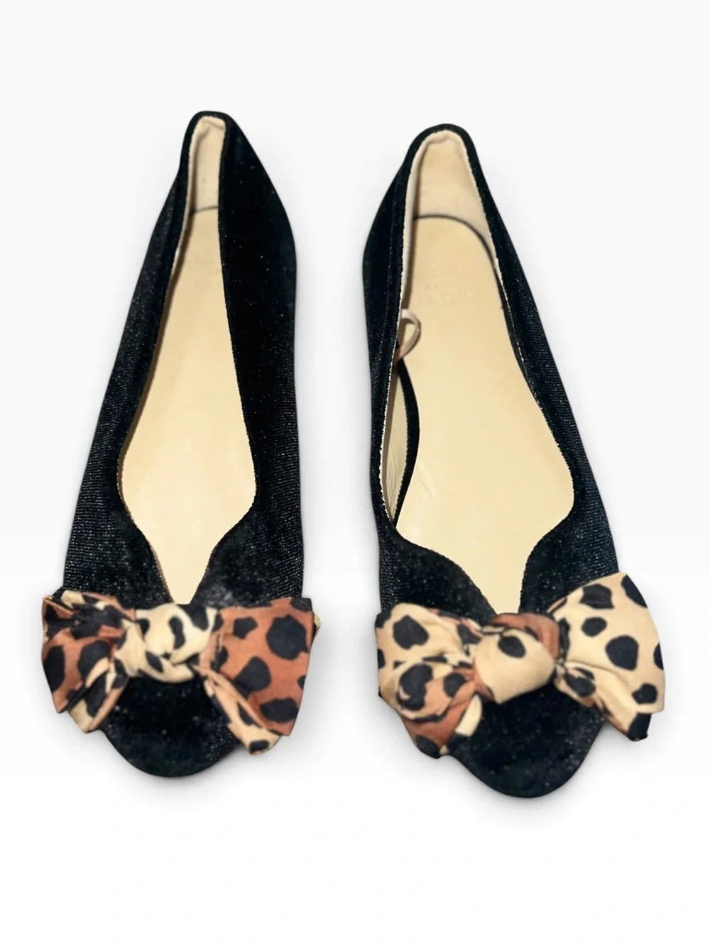 Janie and Jack Girls Size 12 Black Velvet Ballet Flats Leopard Bow